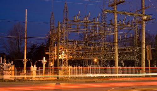 Electric substation at night
