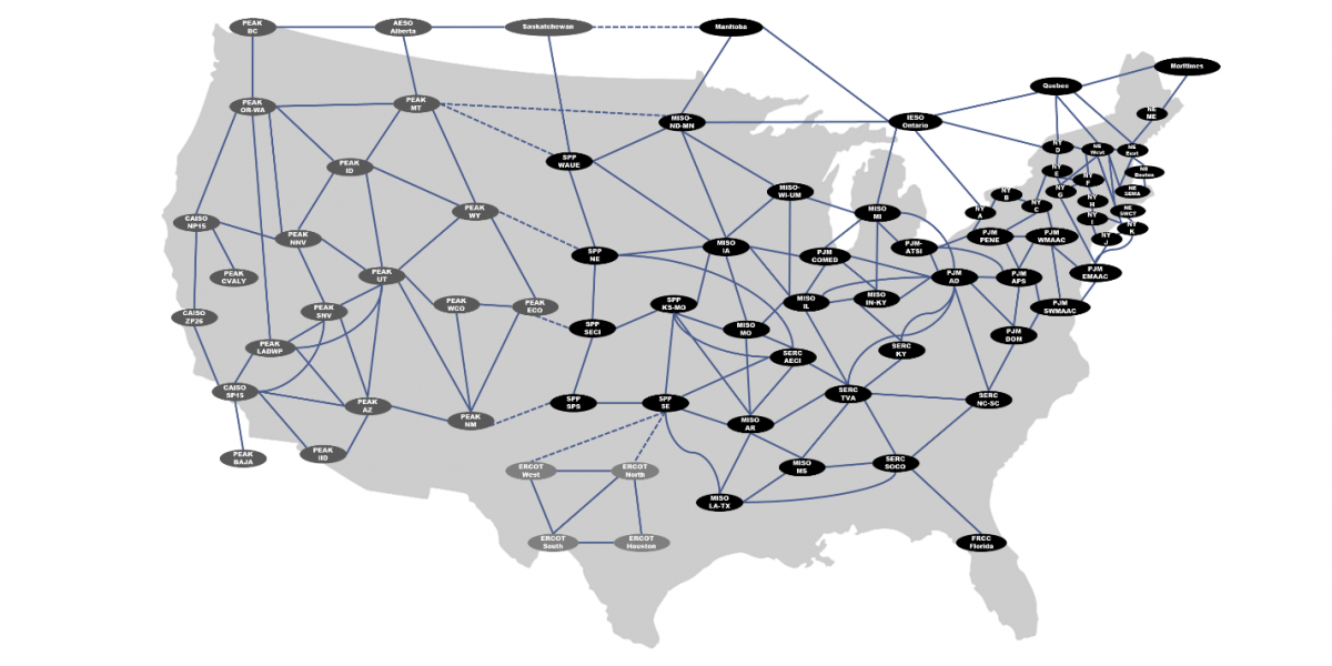 Modeled areas and links in the EnCompass National Database