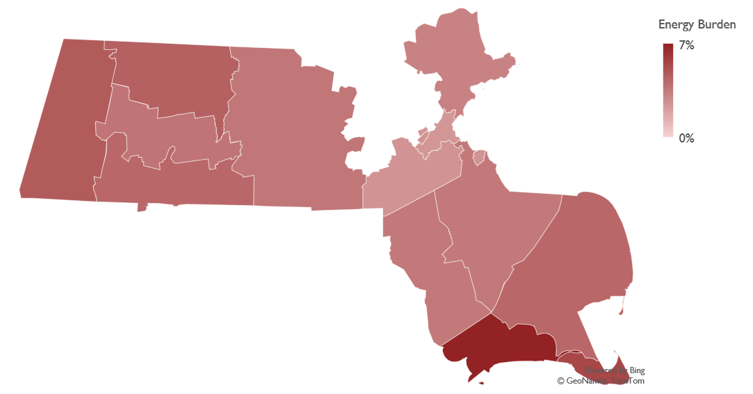 2018 Residential Home Energy Burden by Massachusetts County