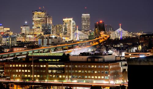 Downtown Boston skyline at night