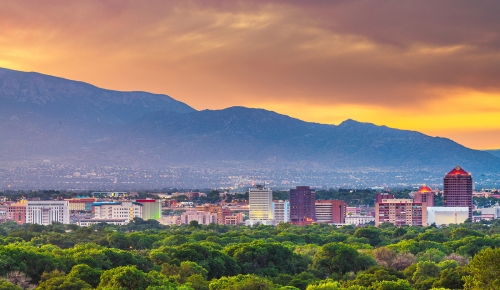 Albuquerque, New Mexico, USA downtown cityscape at twilight.