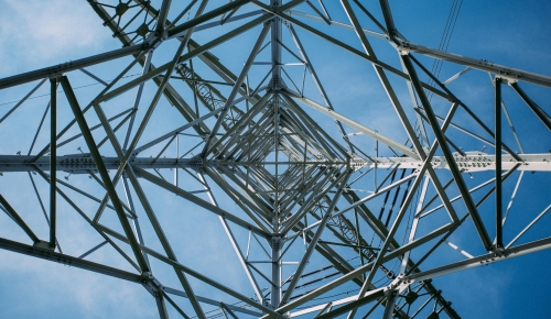 Looking up transmission tower